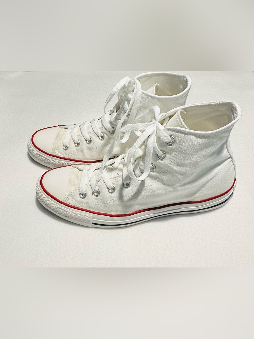 Classic Chuck Taylor Converse All Star White High-Top Sneakers with Red Stripe